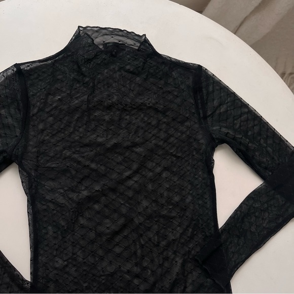 SOLD - Dynamite Sheer Mesh Black Mock Neck Long Sleeve Top Size XS - Picture 2 of 5